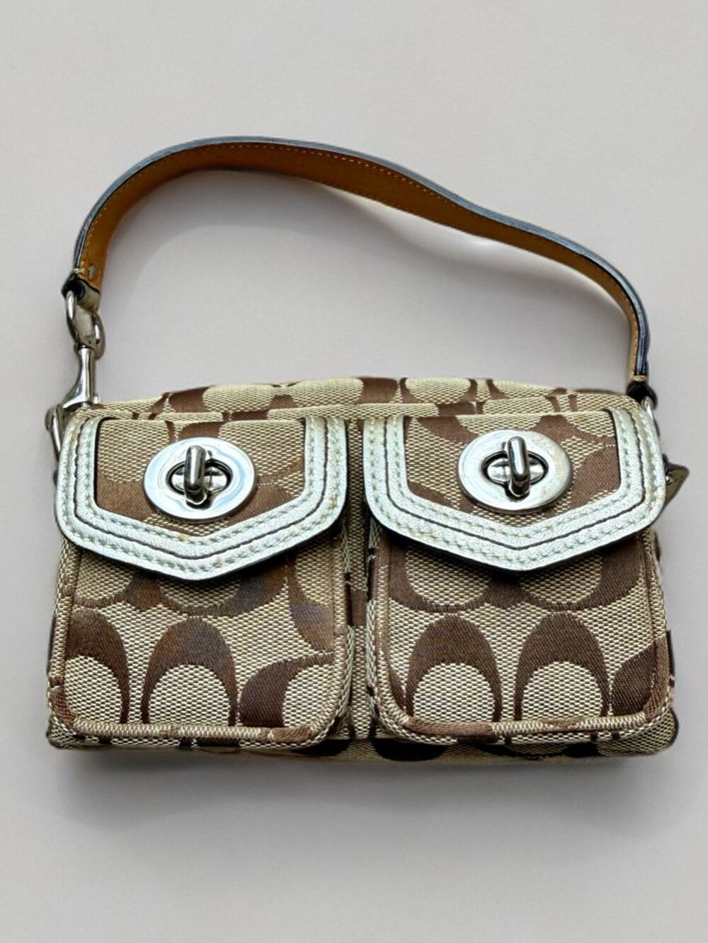 Coach Signature Silver Mini Double Turnlock Legacy Bag